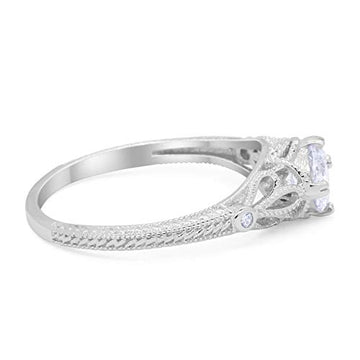 Vintage Design Solitaire Engagement Ring Simulated CZ 925 Sterling Silver